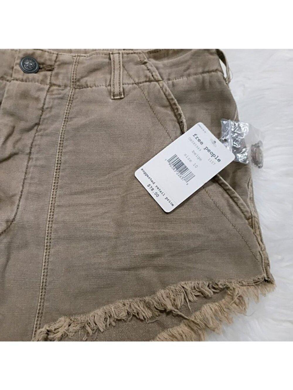 Free People Easy Goes It Boho Festival Sz 10 Shorts Beige Frayed Hem - Picture 5 of 12